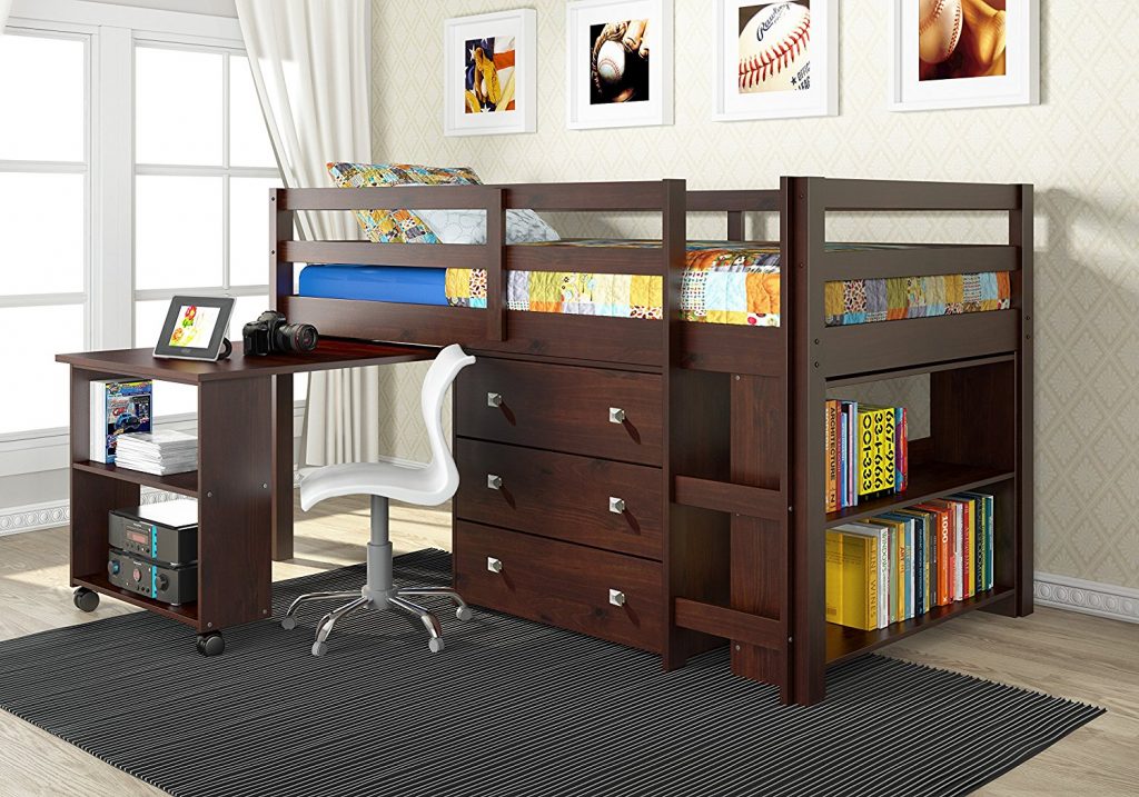 Loft Bed with Dresser & Shelves